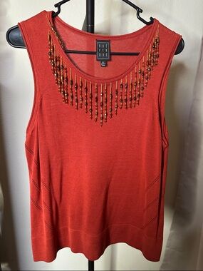 DUE PER DUE Beaded Rust Sleeveless Silk/ Rayon Tank
